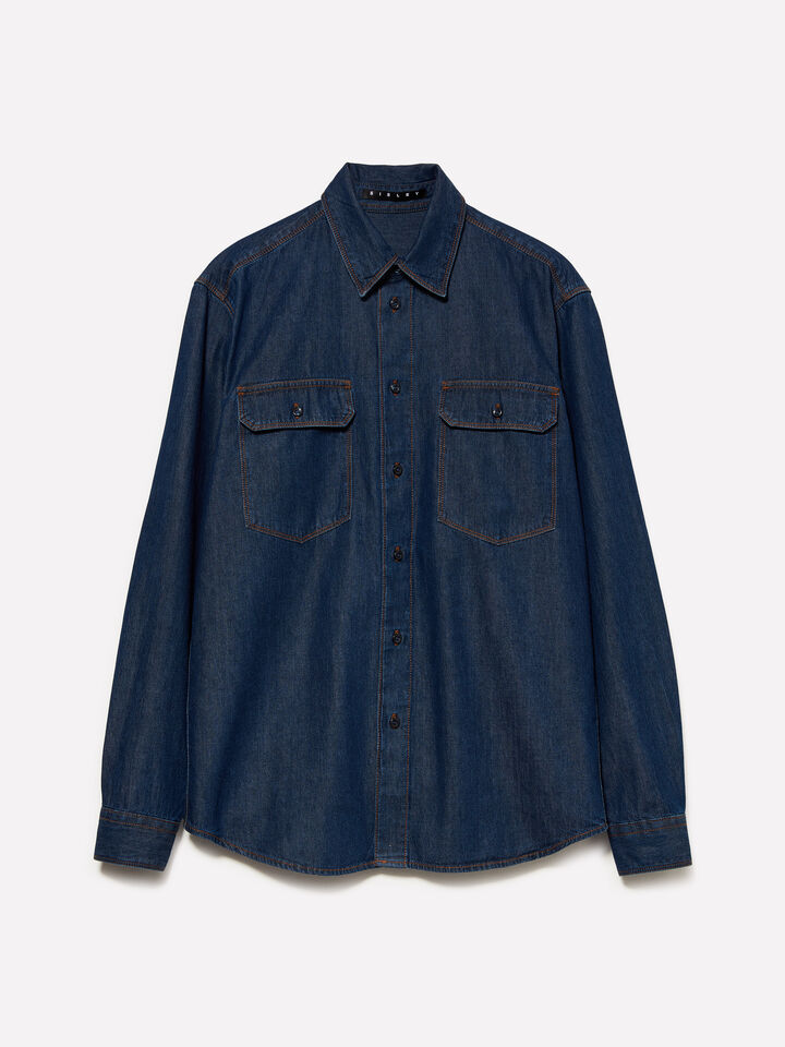 Blue denim shirt - men's regular fit shirts - Dark Blue | Sisley image number 1
